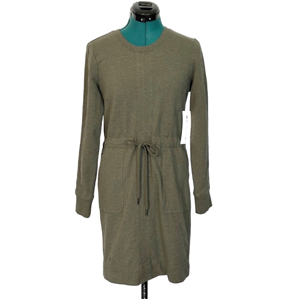 NWT Athleta Farallon Heather Dress XS Green Long Sleeve Drawstring Pocket 657892